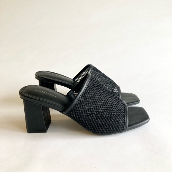 14TH & Union Black Fabric Leather Square Toe Heel Sandals size 8.5 - Picture 2 of 15